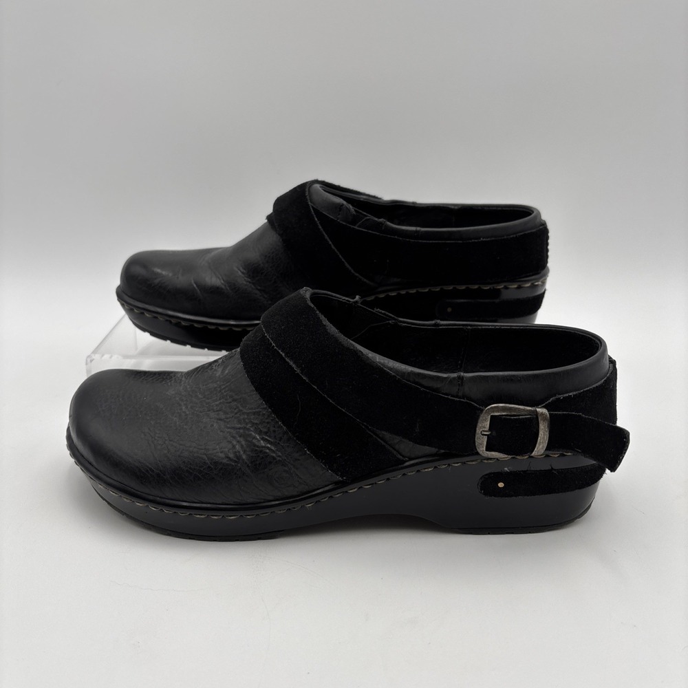 Born Darly Clog Mule Black Leather Opanka Handcrafted Comfy Buckle Strap 10/42